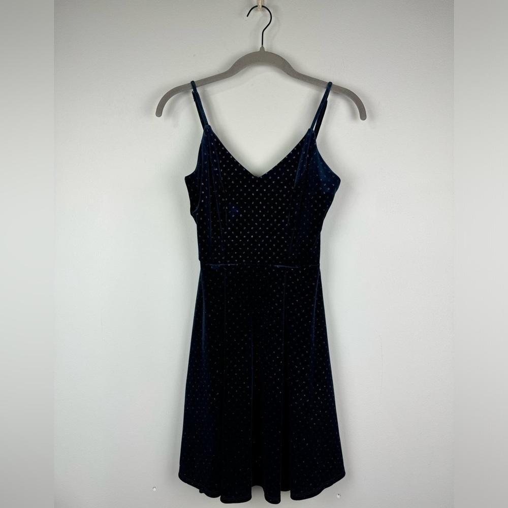 B. Darlin Navy Sparkle Dot Semi Formal Velvet Dress, Size 3/4